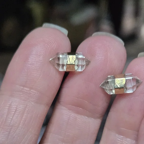 Quarts natural crystal gemstone gold & sterling earrings - Picture 3 of 7